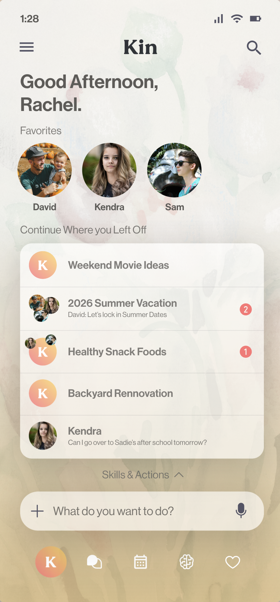 Kin home screen